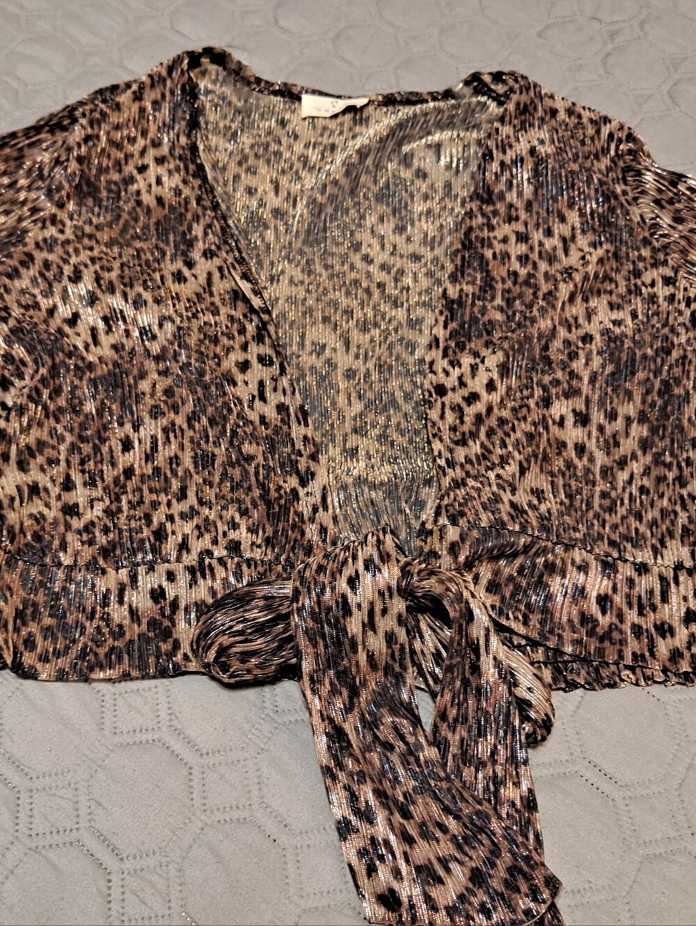 Ember Leopard Print Tie-Front Metallic Crop Top XL